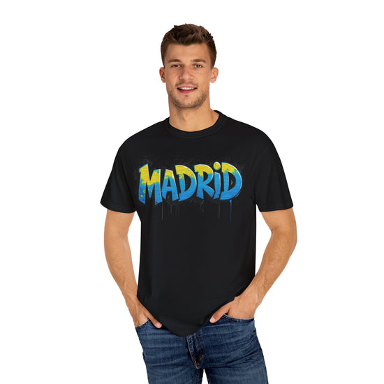 Trendy Garment-Dyed Unisex T-Shirt - Madrid & Football Designs, Casual Tee, Streetwear, Gift for Sports Lovers, Graphic T-Shirt