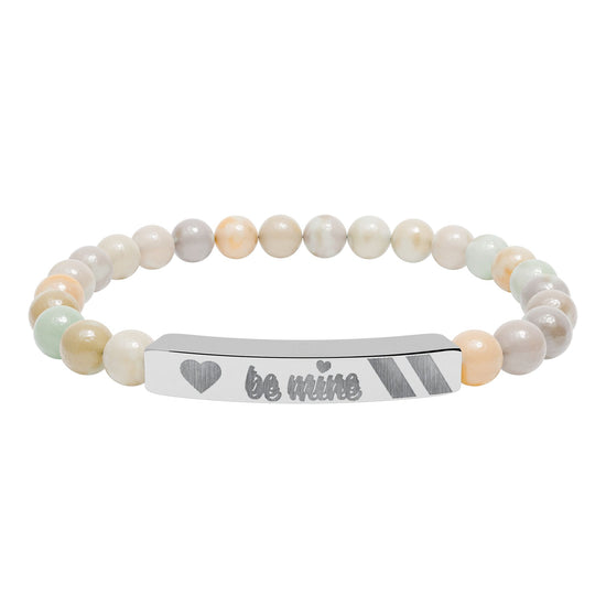 Natural Stone Engraved Bracelet for Love, Personalized Gift for Her, Be Mine Jewelry, Valentine&